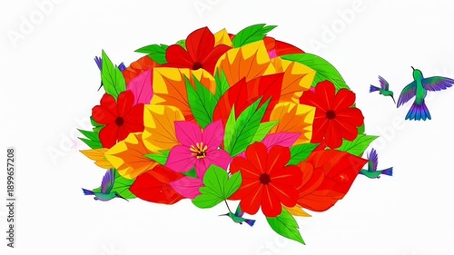 Floral with colorful birds