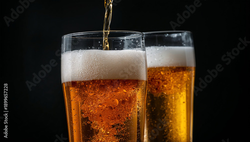 Wallpaper Mural 二つのビールグラスが並ぶ注ぎたてのシーン、泡と炭酸が誘うシェアの雰囲気 Torontodigital.ca