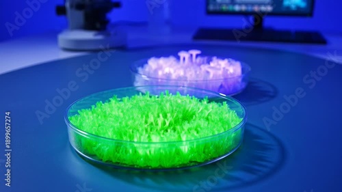 Petri dish experiment showcasing artificial grass growth in laboratory setting