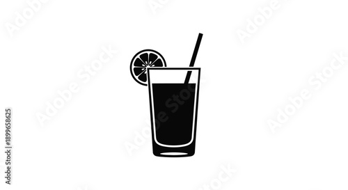 Simple black and white illustration of a drink with citrus garnish