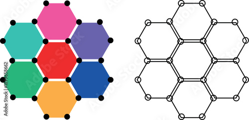 Modern Tech-Inspired Hexagonal Pattern with Floating Dots, Data Network Style Abstract Digital Background Vector