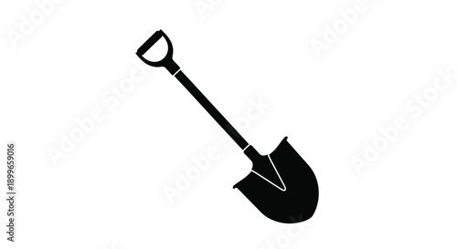 Simple black silhouette of a garden spade on a white background