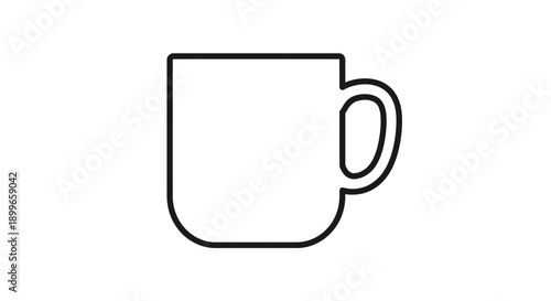 Simple line drawing of a white mug with a handle on a white background