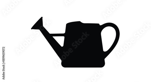 Simple black silhouette of a classic watering can on a white background