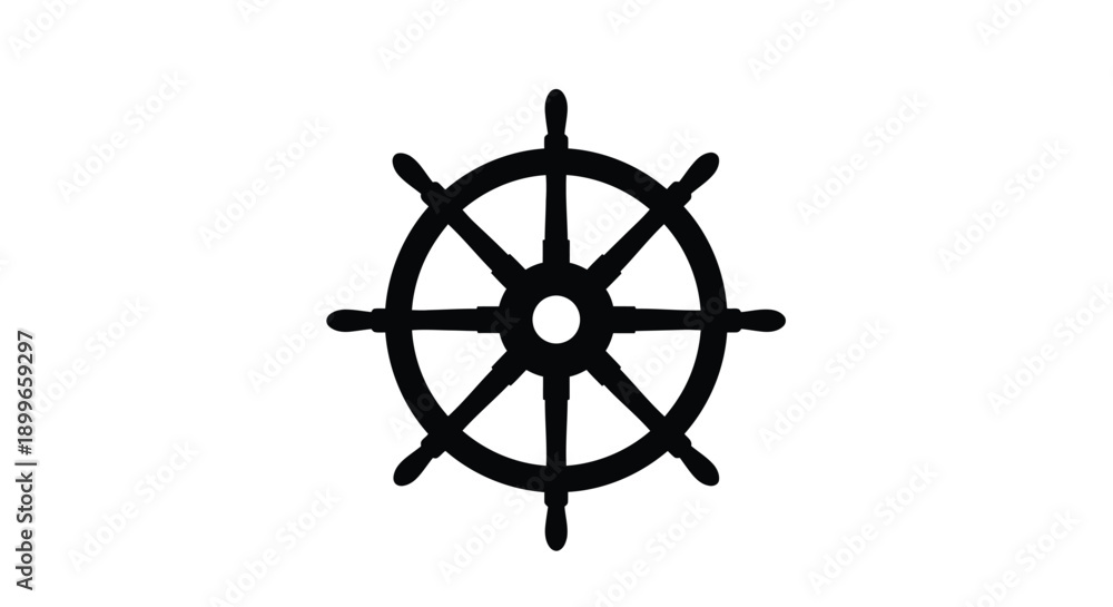 Obraz premium Simple black and white illustration of a ship s steering wheel