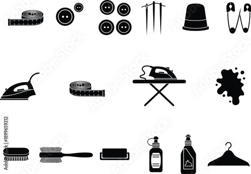 Laundry and cleaning supplies icons