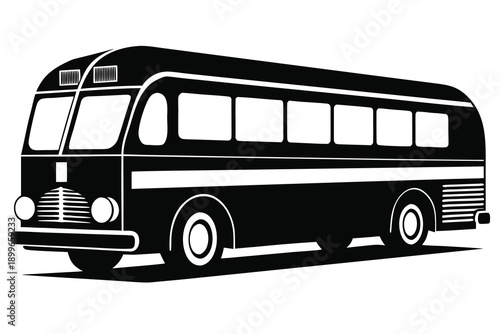 Vintage bus silhouette classic transportation retro vehicle black and white illustration graphic design element