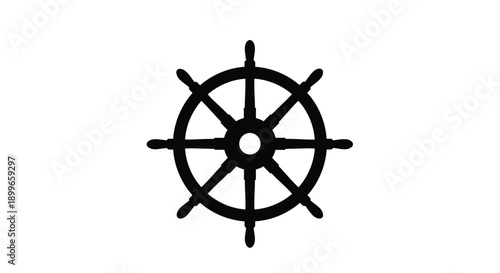 Simple black and white illustration of a ship s steering wheel