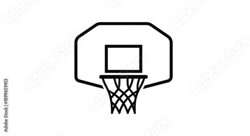 Simple black and white line drawing of a basketball hoop and net