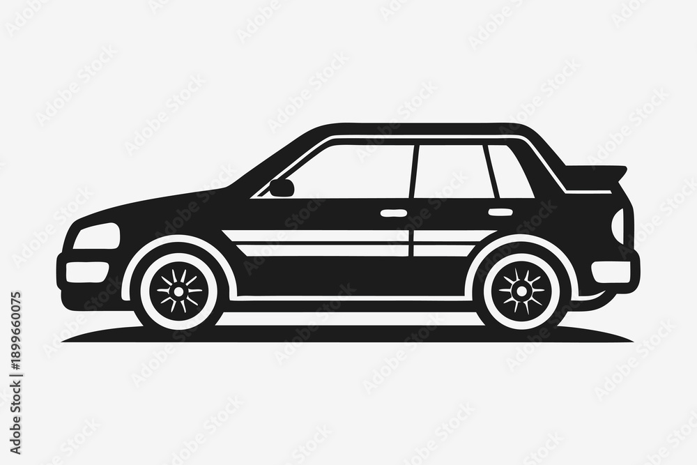Fototapeta premium Black silhouette hatchback car side view illustration graphic design element