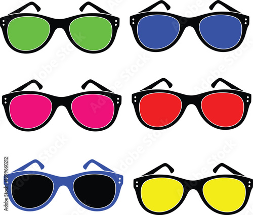 Colorful sunglasses with various tinted lenses