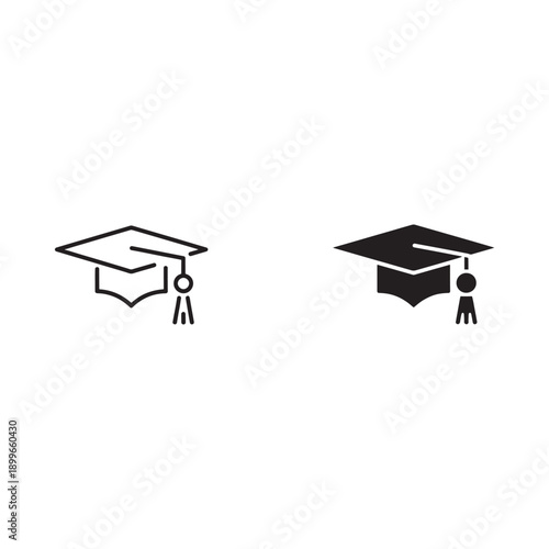 Two graduation cap icons with a minimalist human figure silhouette