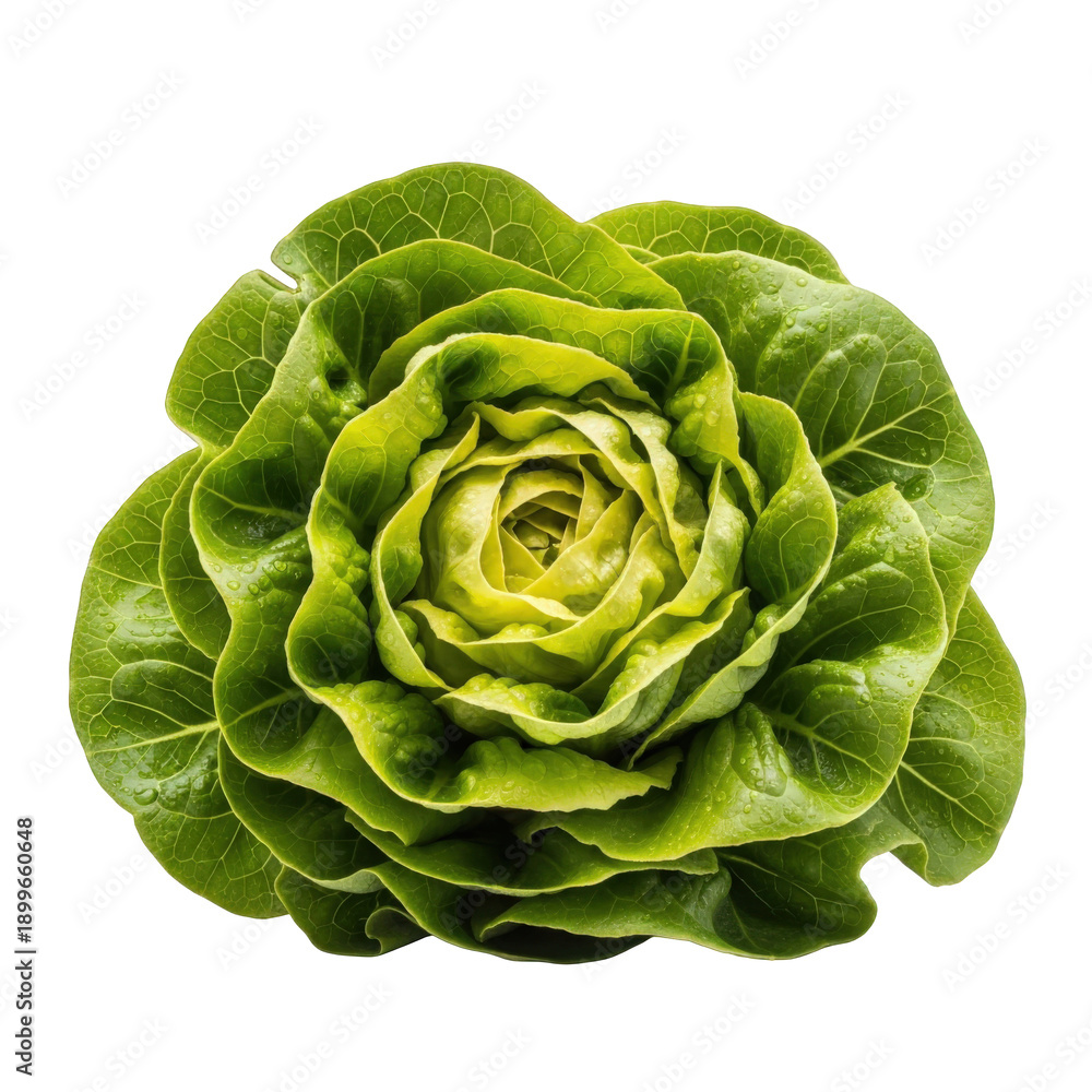Fototapeta premium Fresh butter lettuce head, vibrant green leafy vegetable, organic crisp salad greens, raw garden produce for healthy cooking and culinary nutrition isolated on Transparent Background