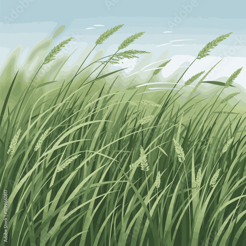 Create a kinds of deferent realistic grass in the wind Soft green grass meadow forming a natural, peaceful background texture. vector art .