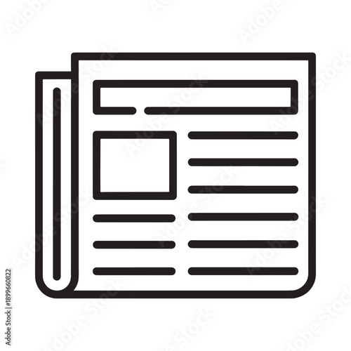 Newspaper icon with simple layout black lines against white background silhouette