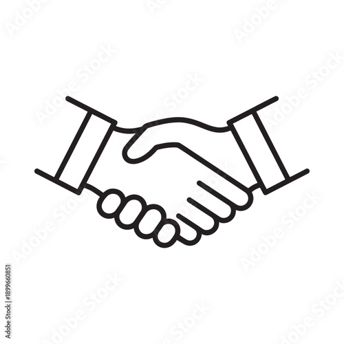 Linear drawing of two hands shaking in agreement a simple silhouette