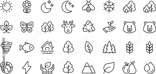 Collection of nature and environment line icons