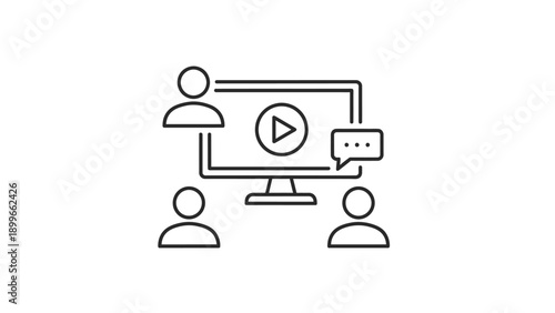 Online video conference with participants, chat, and play button