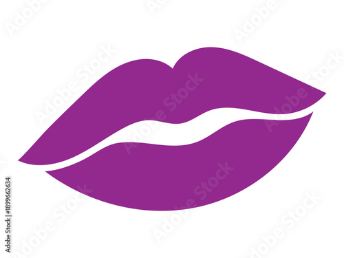 Purple Lips Icon - Kiss Lipstick Mark Beauty Makeup Symbol Vector Illustration