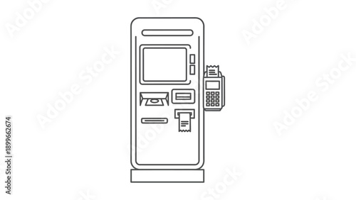 Self-service payment machine with card reader line icon