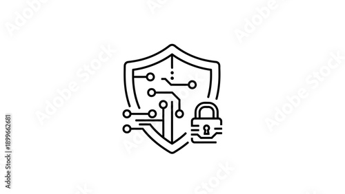 Shield with circuit board and padlock for digital security
