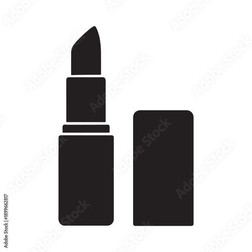Solid Black Icon of Lipstick with Cap: Minimalist Beauty and Cosmetics
