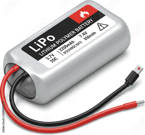 Create a realistic Lithium polymer batterie isolated - Lipo batterie - 3d illustration vector art with white background.