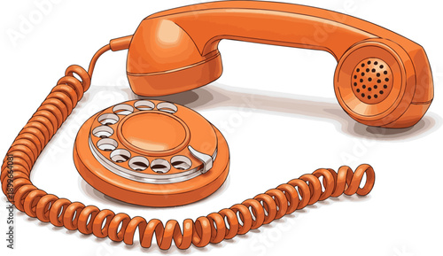 Create a realistic Orange vintage dial telephone handset tubes on orange background. 3d rendering vector art with white background..
