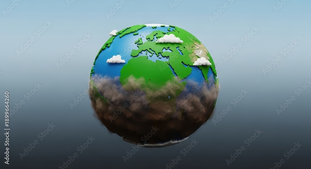 Fototapeta premium Cartoon Earth with Clouds and Pollution Illustration.