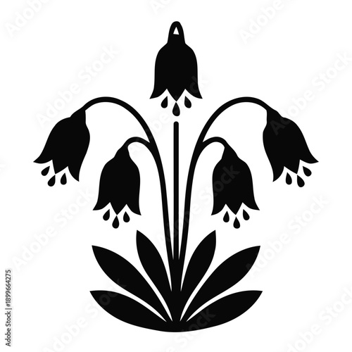 Black bellflower silhouette vector collection, isolated on transparent and white backgrounds.