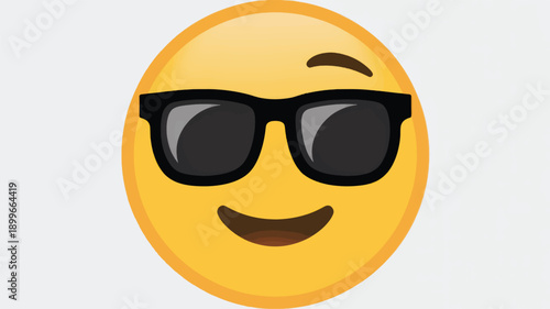 Smiling Face Emoji with Sunglasses in Cool Modern Style with Bright Lighting on White Background for Digital Media