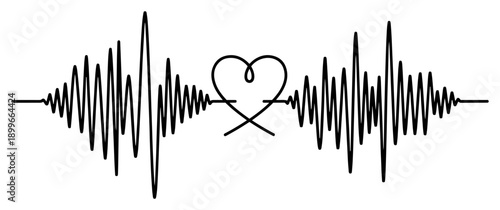 Minimalist line art of a sound wave frequency with a heart symbol in the middle