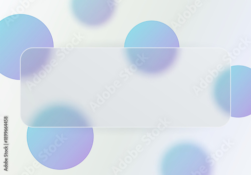 Light glass morphism background with translucent rounded panel and soft gradient spheres