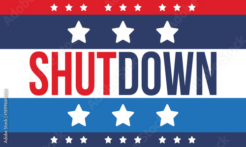 Government Shutdown Concept with United States American Flag and Bold Typography. Vector poster
