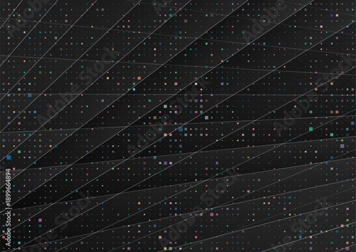 Colorful holographic small square dots abstract dark background. Vector design