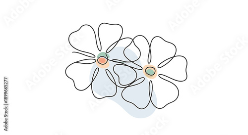 Vector illustration of two stylized flowers with peach centers, line art, minimalist design, for decoration or icon use, isolated on transparent background, png