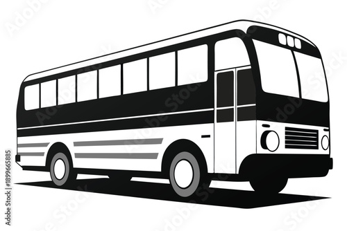 Black and white illustration of a classic school bus side view