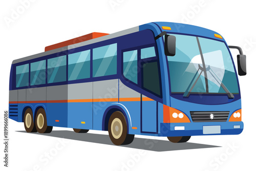 Blue and gray long distance coach bus transportation travel vehicle
