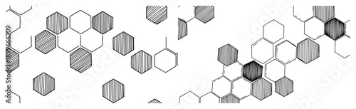 Minimalist hand drawn hexagon pattern with shaded details in a sketchy style