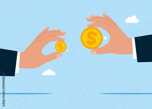 Dollar coins. Gender pay gap, inequality between people wage, salary or income, issue about gender diversification. 