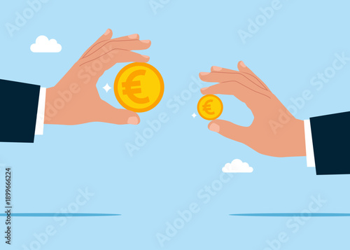Euro coins. Gender pay gap, inequality between people wage, salary or income, issue about gender diversification. Flat vector illustration
