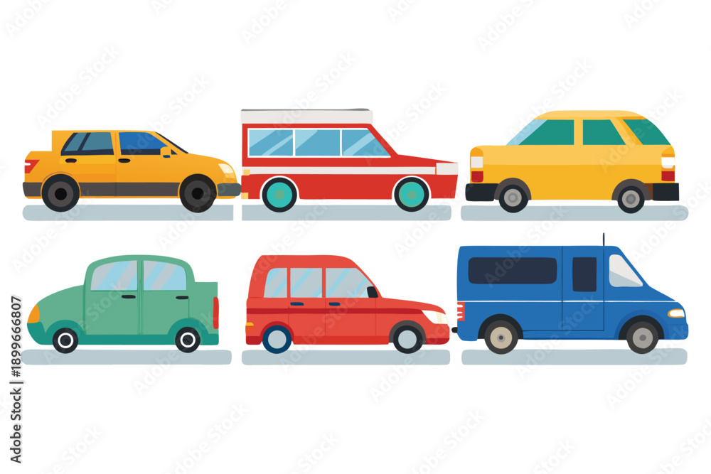 Fototapeta premium Colorful cars vehicles transportation icons illustration graphic design