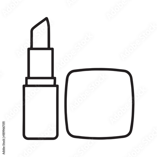 Outline icon combining lipstick and square compact case, vector