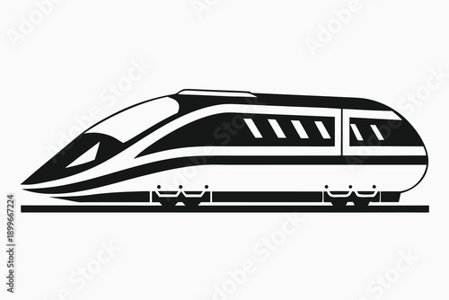 High speed rail train modern transportation icon black and white design