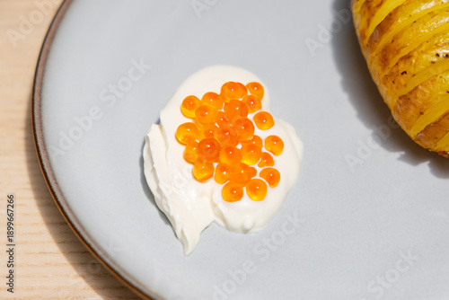 Wallpaper Mural Close-up view of creme fraiche and salmon roe. Torontodigital.ca