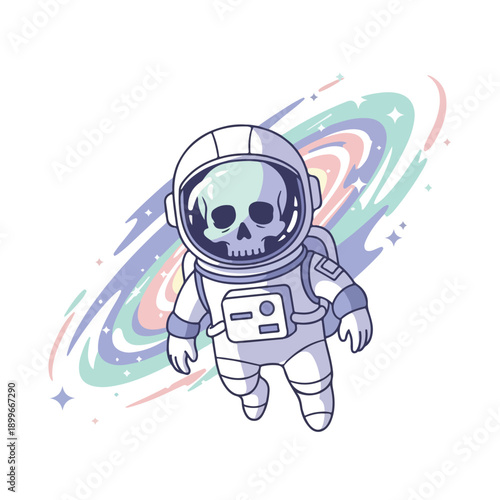 Astronaut Skull Floating in a Pastel Cosmic Swirl