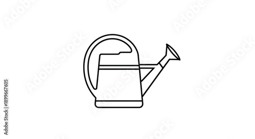 Simple line drawing of a classic metal watering can on a white background