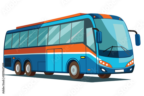 Modern blue and orange tourist coach bus transportation vehicle travel journey