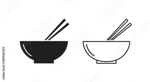 Two bowls with chopsticks a black and a white line drawing