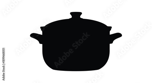 Black silhouette of a cooking pot with a lid and handles